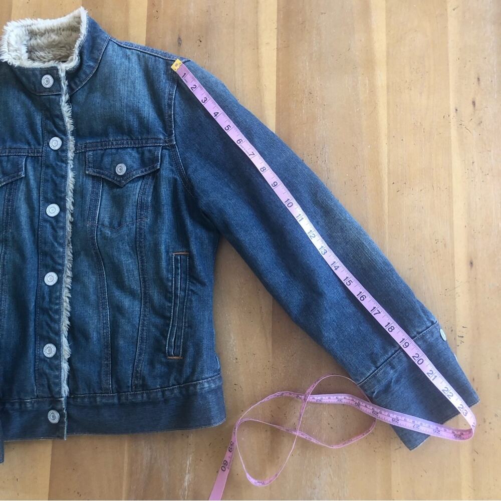 Vintage y2k 2000s Denim Jean Jacket Small Shearling Lined Faux Fur Hollister GAP - Picture 16 of 16